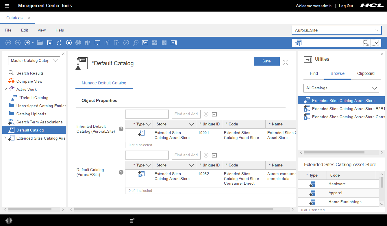 Capture d'écran du catalogue par défaut