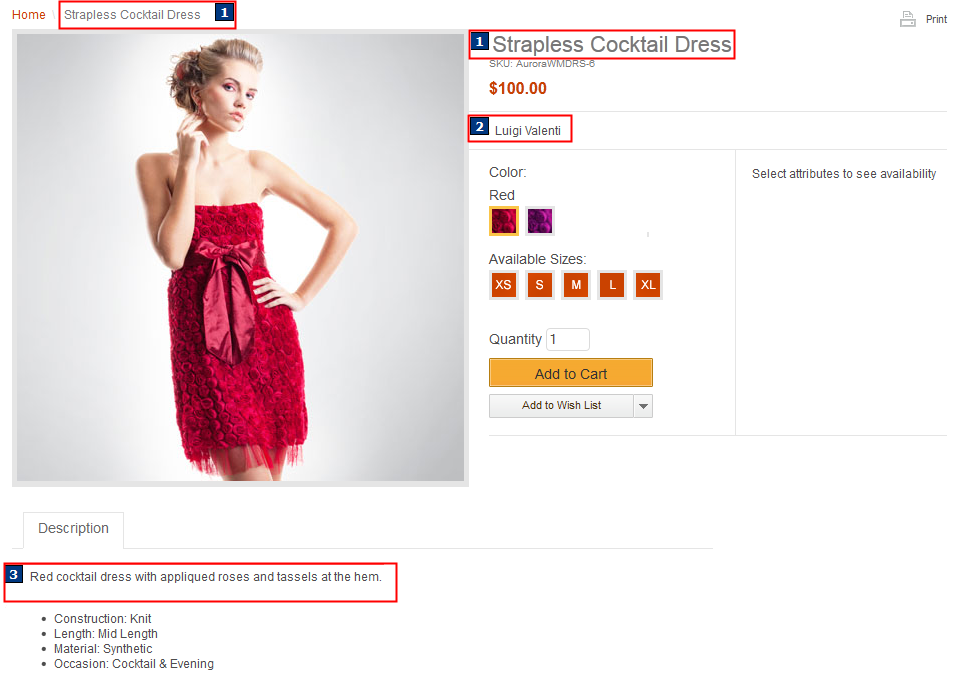 Informations de remplacement de description d'entrée de catalogue de magasin de site étendu