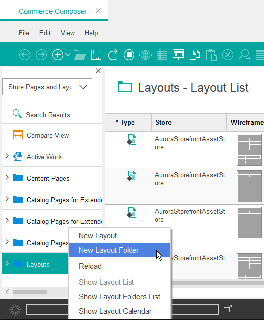 Elément de menu Nouveau dossier d'agencement