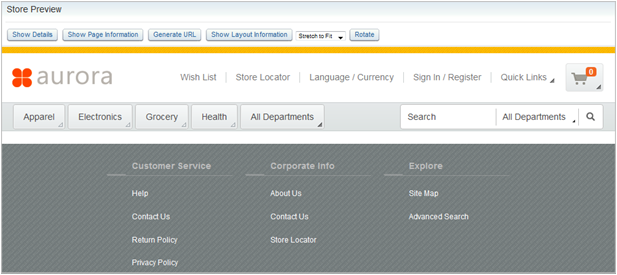 Aperçu du magasin affichant l'agencement par défaut