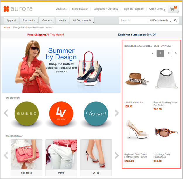 Widget affichant des entrées de catalogue