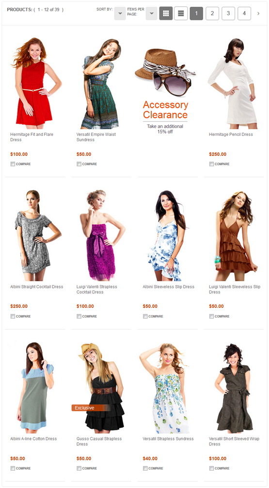 Exemple de widget Liste des entrées de catalogue avec contenu marketing