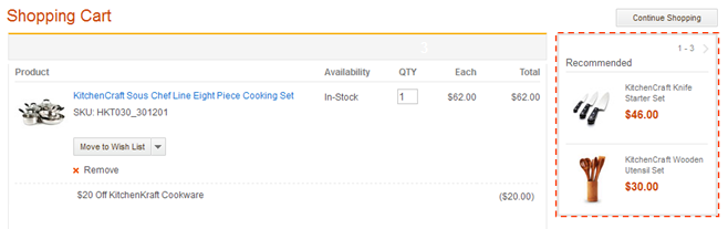 Associations de marchandisage dans la page du panier