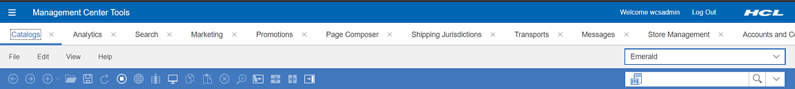 Onglets d'outil Management Center avec espaces de travail activés.