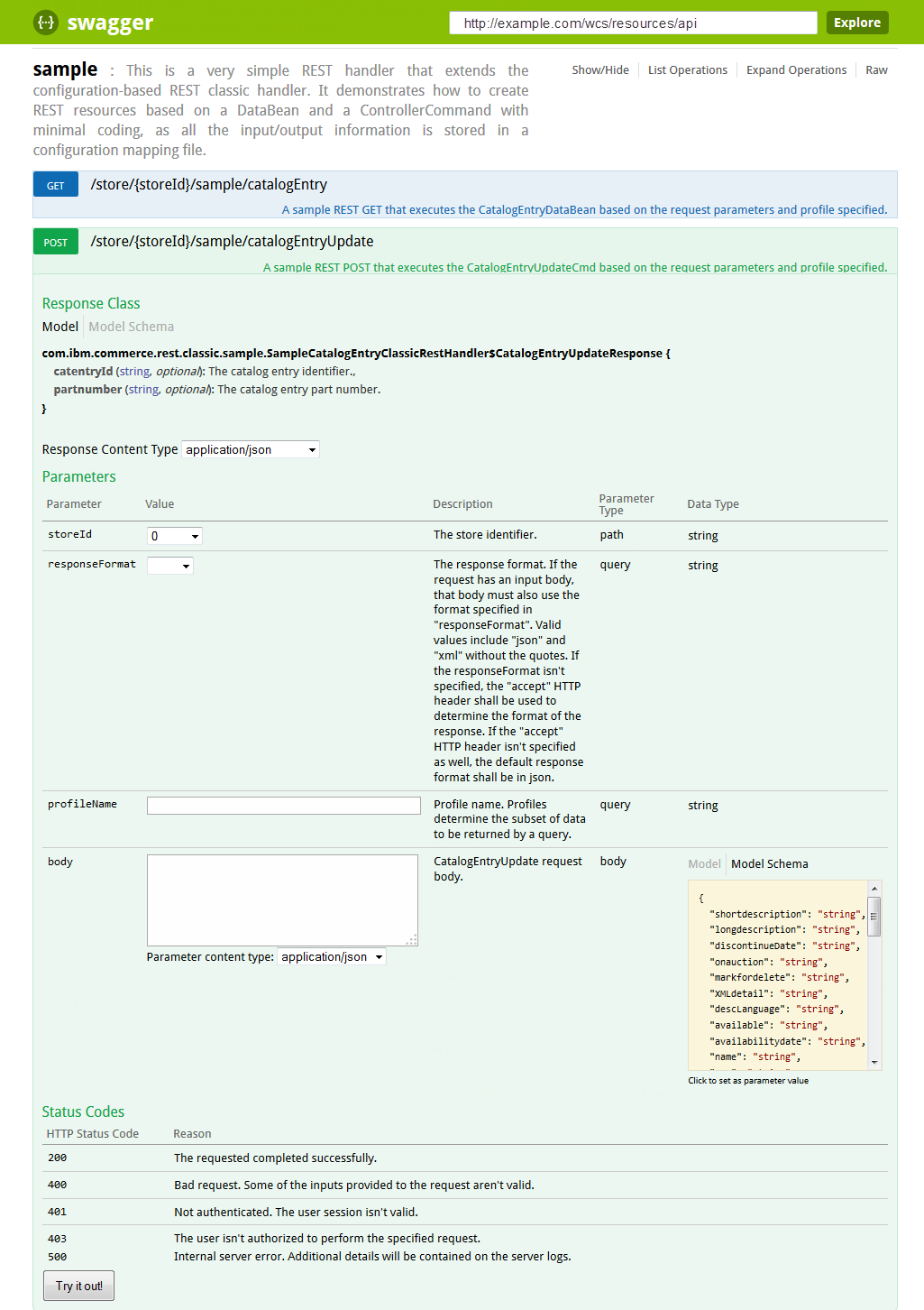 capture d'écran swagger UI