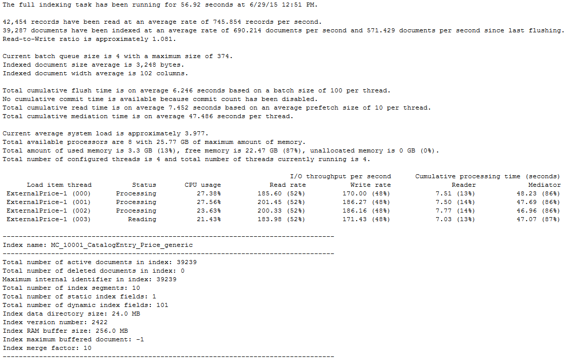 Statut de Chargement d'index