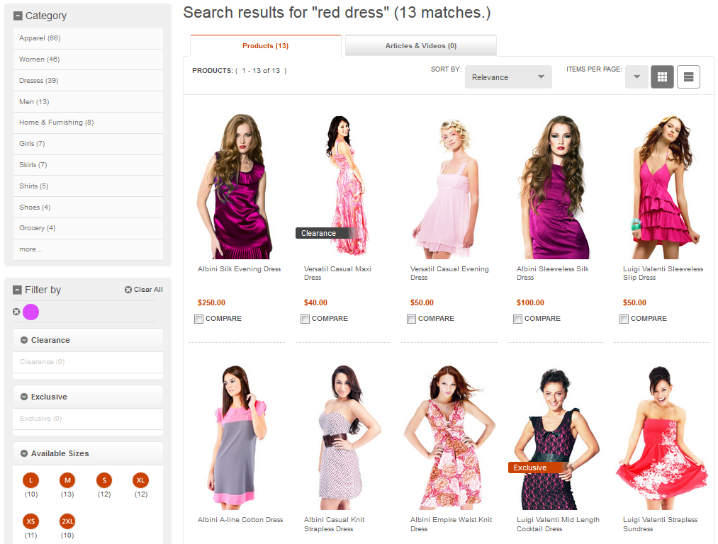 Robe rouge et facette rose sélectionnés