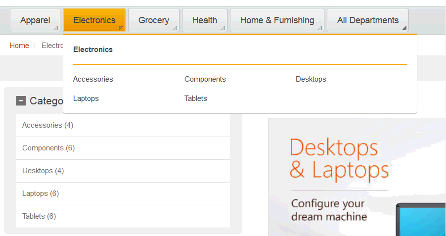 Facettes de la navigation en vitrine