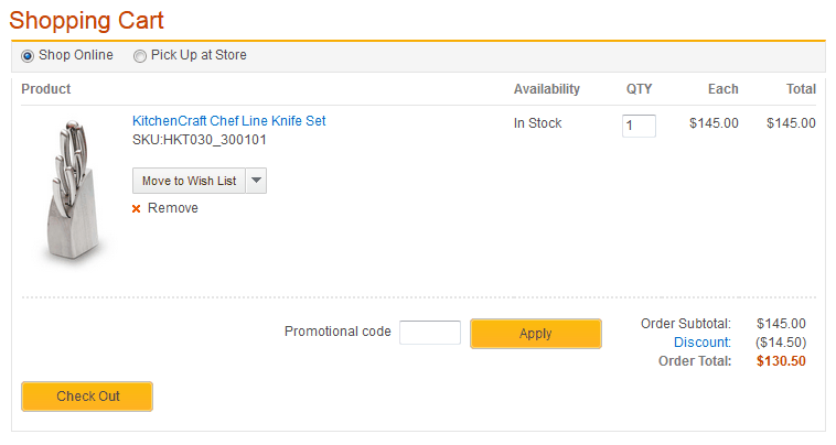 Page récapitulative du chariot sans application de la promotion