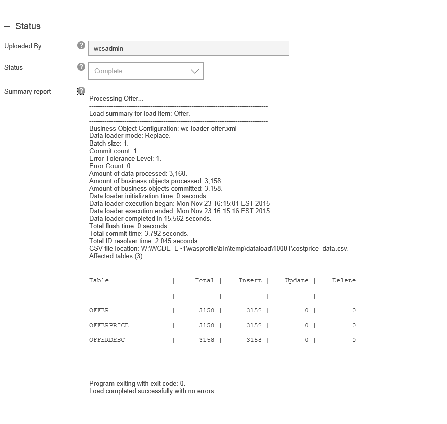 Message de chargement réussi.