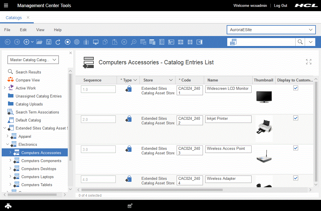 Master Catalog view