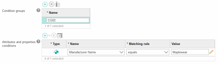 Catalog entry property condition sample screen capture