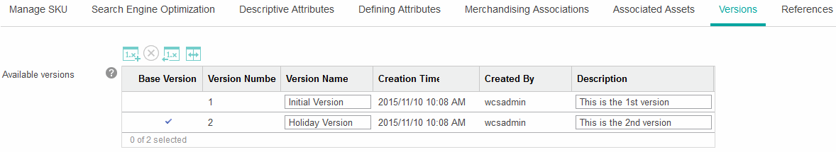 List of versions of a SKU