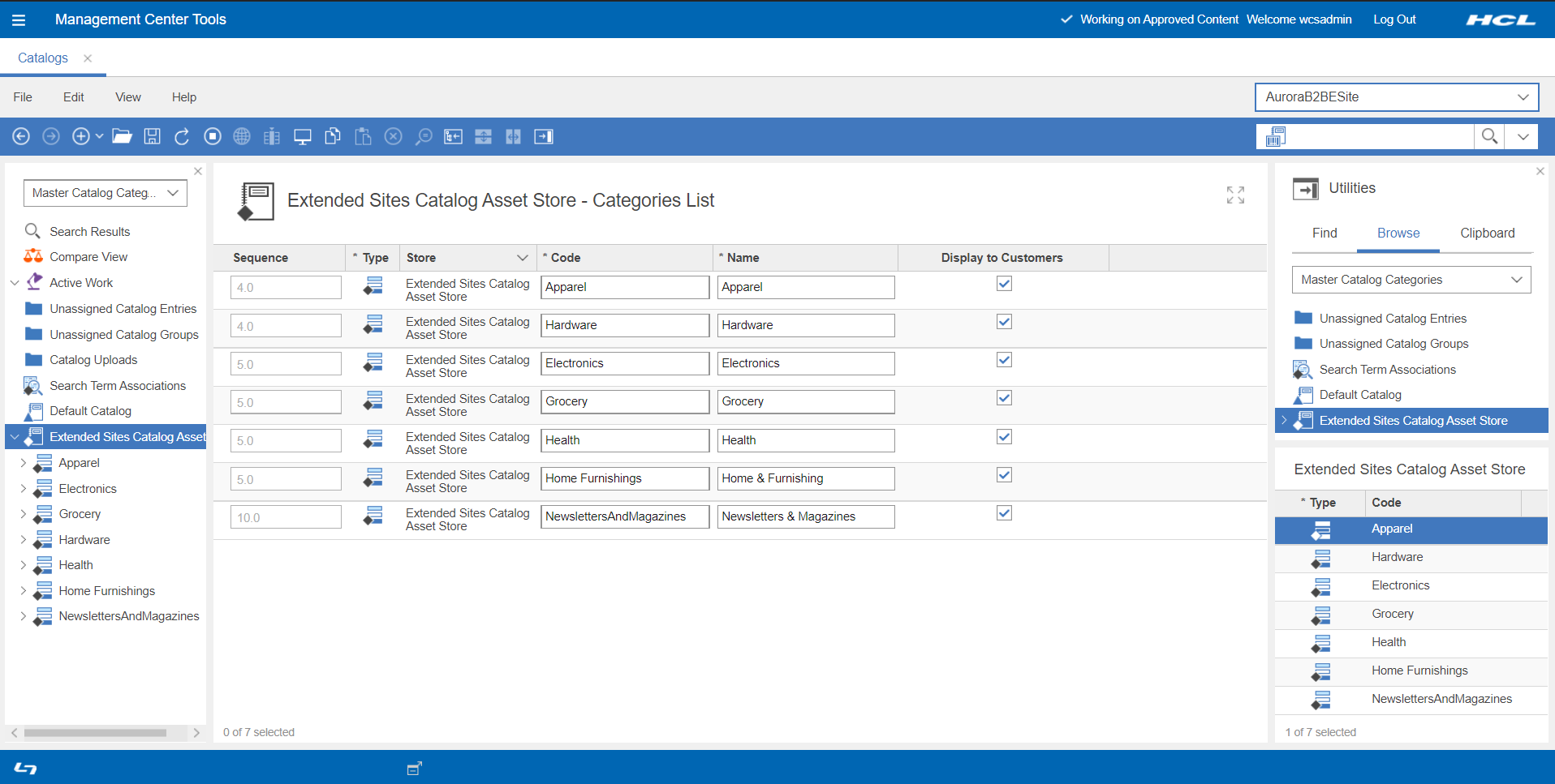 Categories list