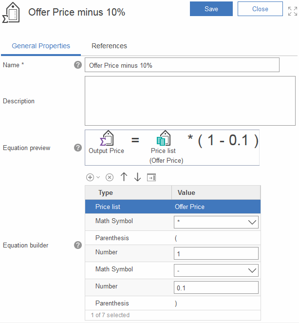 Price equation builder