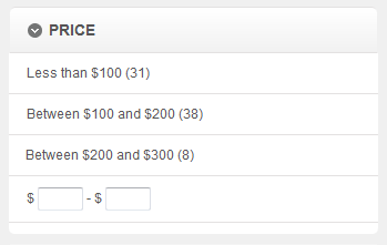 Search facets for price