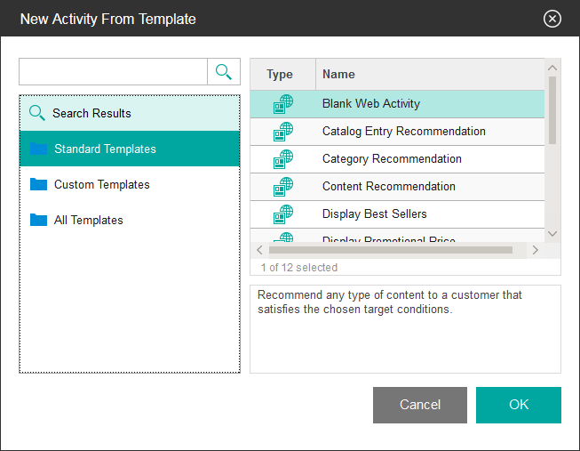 Marketing activity template picker customization