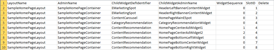 CSV example for adding a container and widgets to a layout