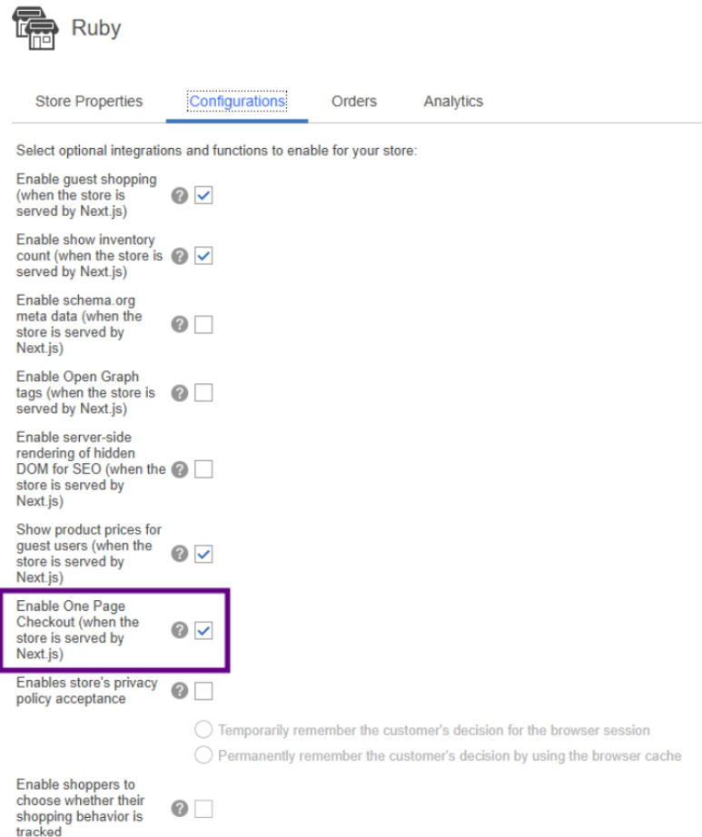 A screen capture of the enable one page checkout