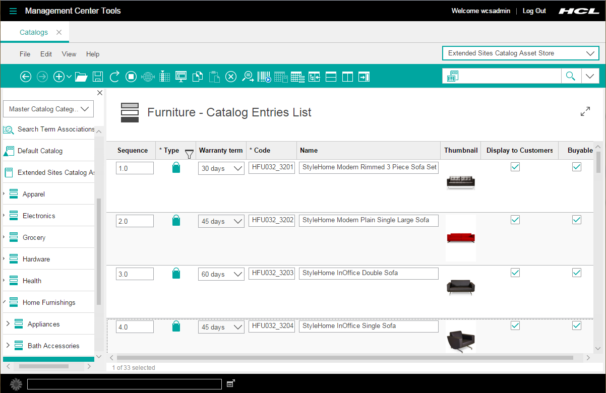 Catalog entry list view with warranty term