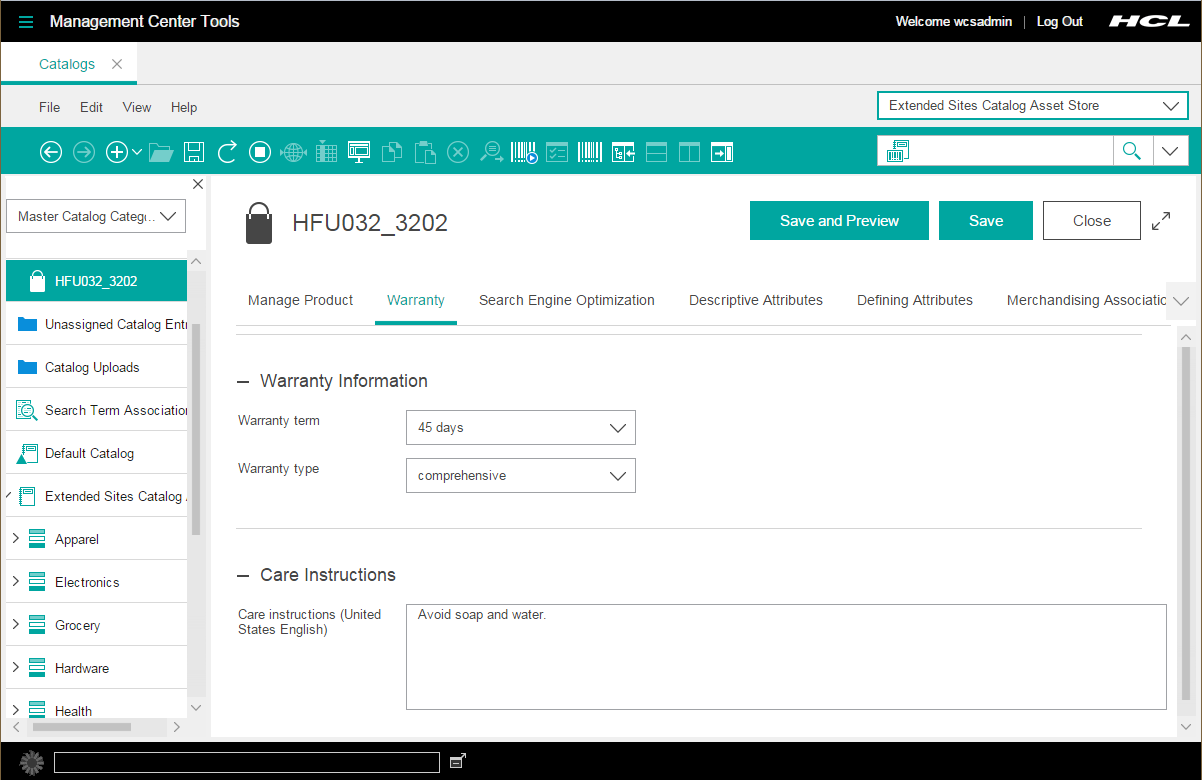 Properties view warranty tab