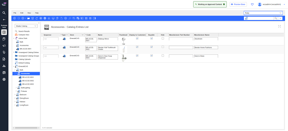 Master Catalog view