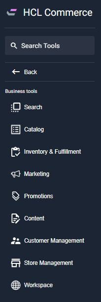 Commerce Lab tools menu with workspaces enabled