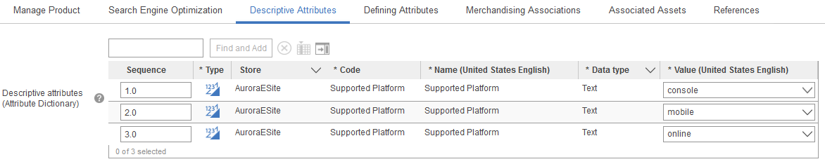 Screen capture of multiple values for a product attribute in Commerce Lab.
