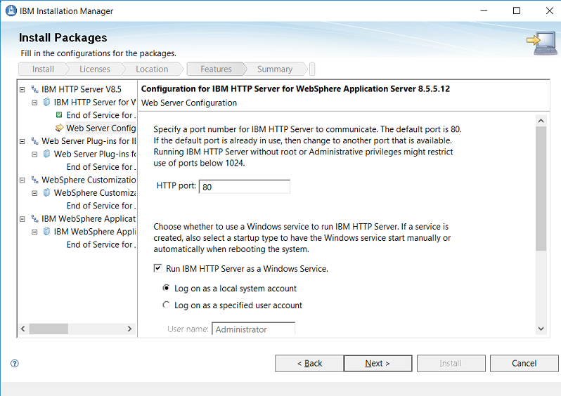 features configurationfor webserver