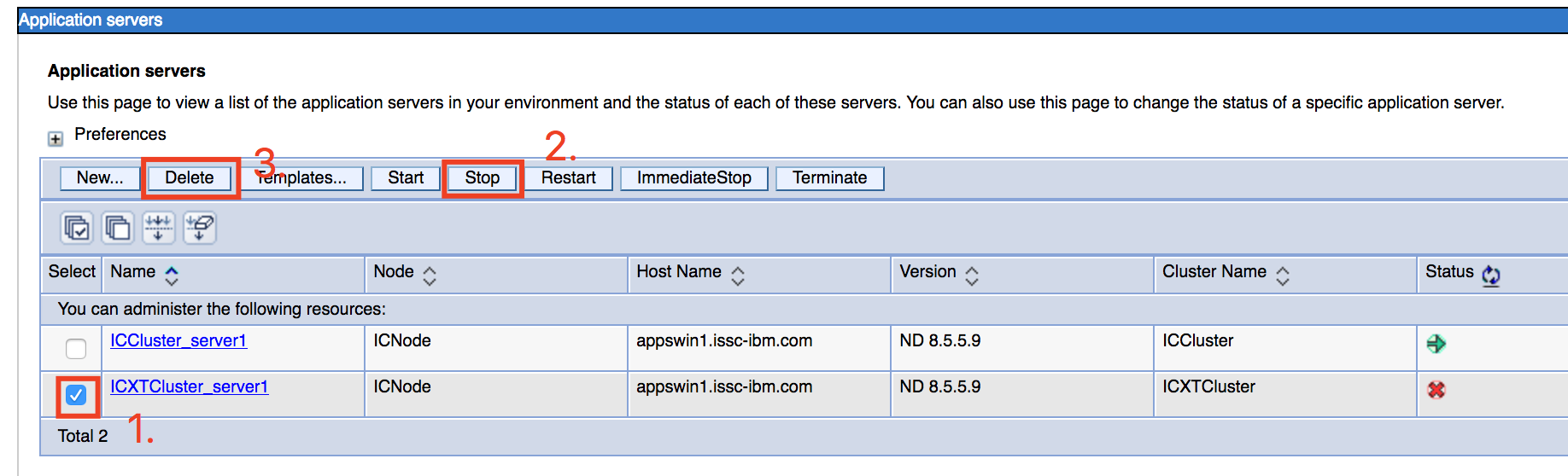 Select ICXT servers