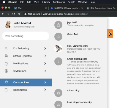 Seitenleiste auf der Website geöffnet