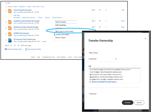 Menu containing Transfer Ownership option