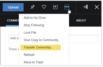 Menu met de optie Eigenaarschap overdragen