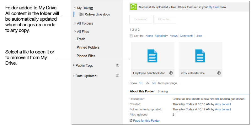 Schermopname van My Drive met map en twee bestanden