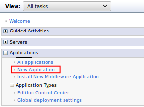 WebSphere New Application link