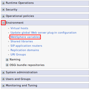 WebSphere Variables link