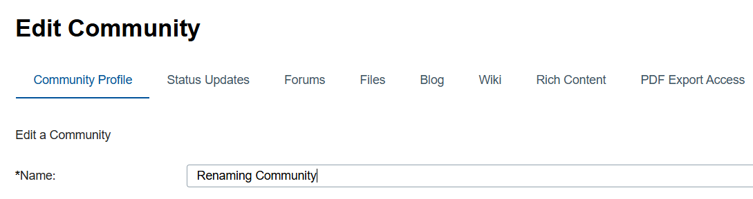 Community Profile tab in the Edit Community dialog