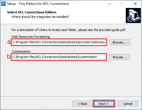 Installer paths screen