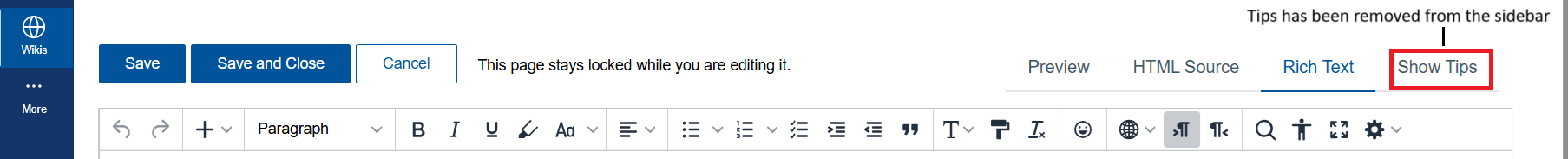 Screenshot of wiki tips page