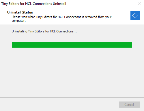 Dialog shown while Tiny Editors for HCL Connections is uninstalling Uninstalling