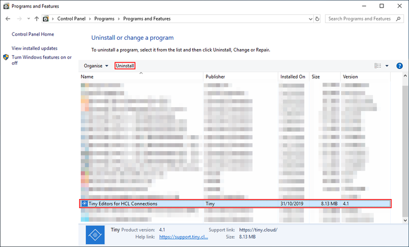 Programs and Features listing