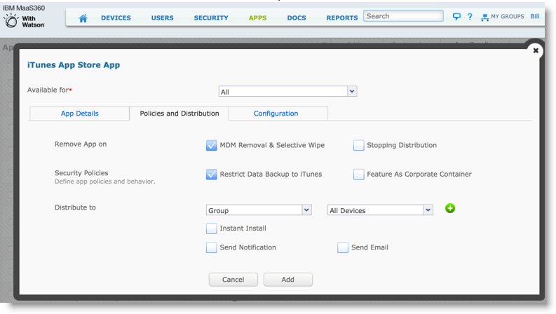 Policies and Distribution tab
