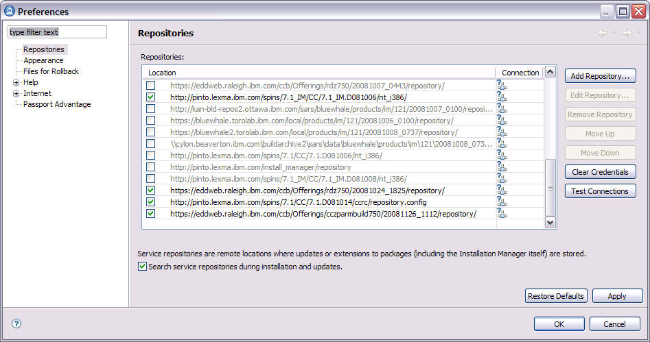 Installation Manager Preferences