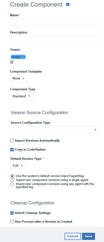 The Create Component window