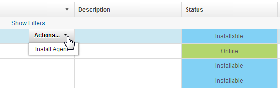 Install Agent action for an agent with the Installable status