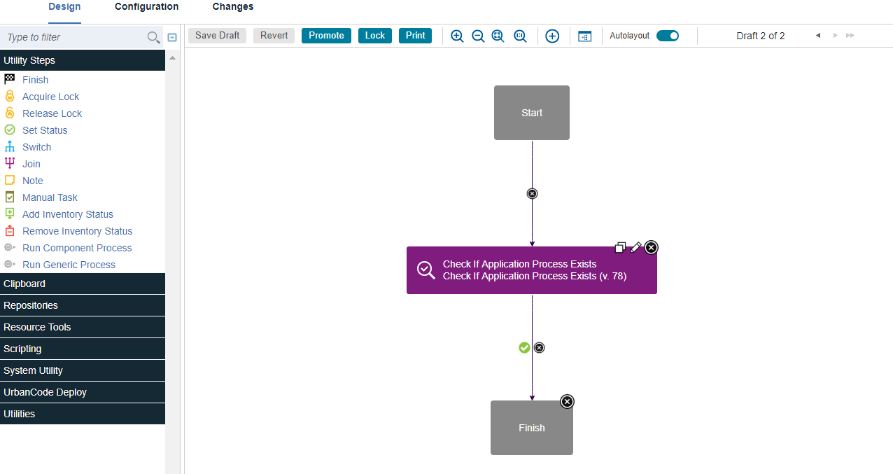 Process Designer with draft process buttons