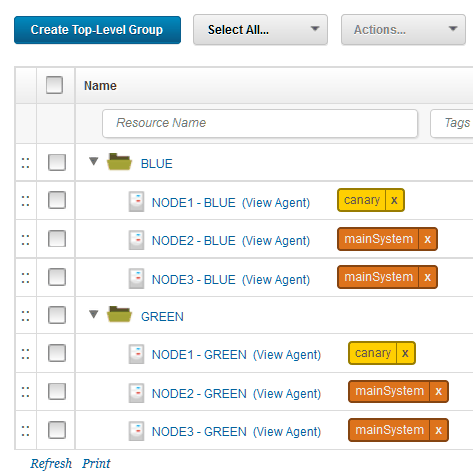 The resource tree showing resource tags on the agent resources