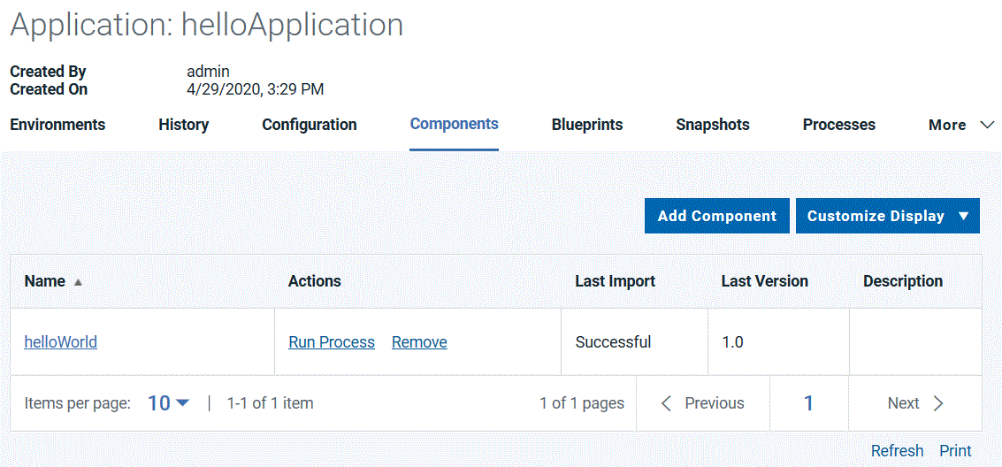 The helloWorld component is shown on the Components tab