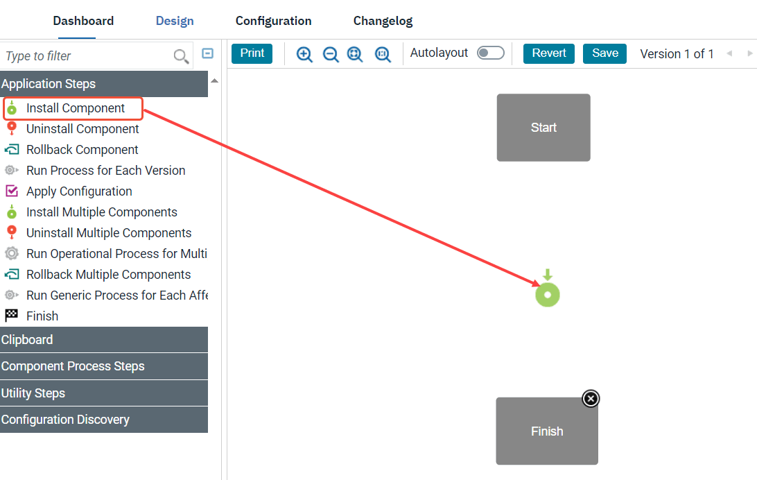 Adding a step by dragging it from the list of steps to the design space