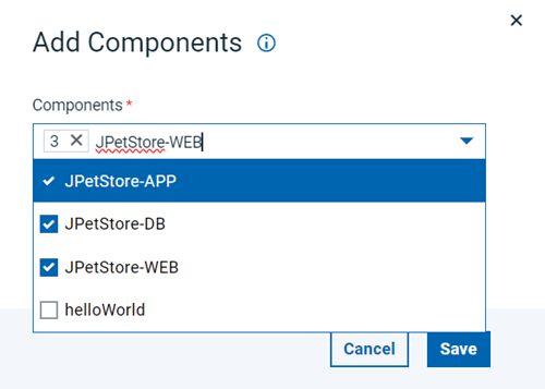 Selecting components to add to the application